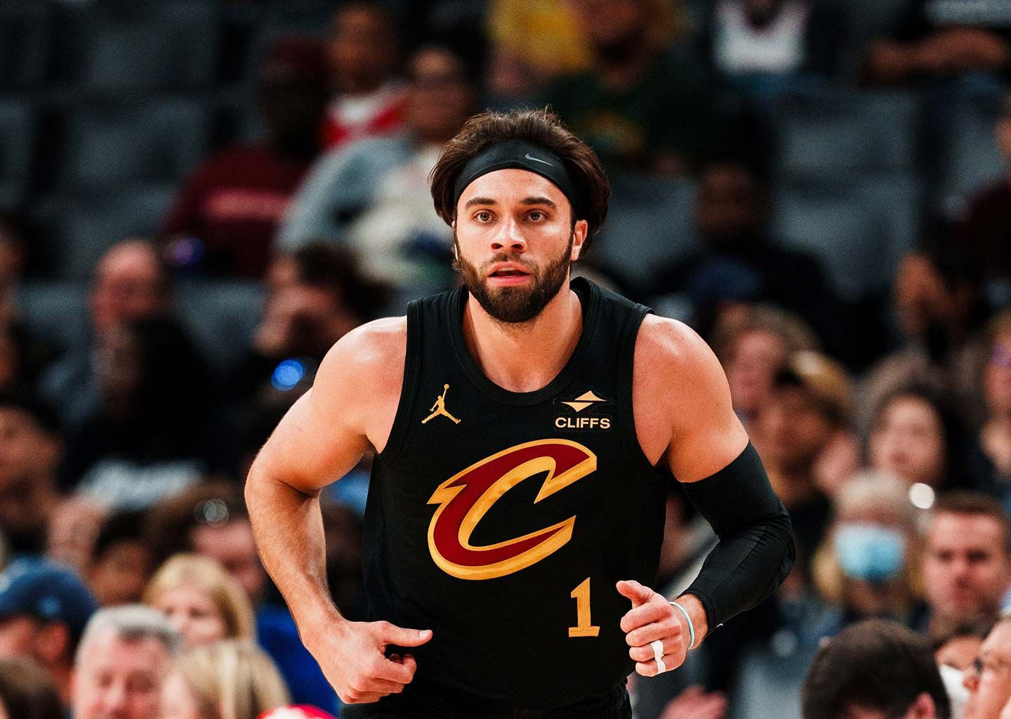 Max Strus running up the court during an NBA game